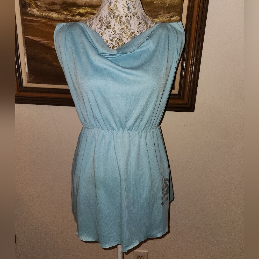 Vintage 1980s Blue Beach Summer Mini Dress